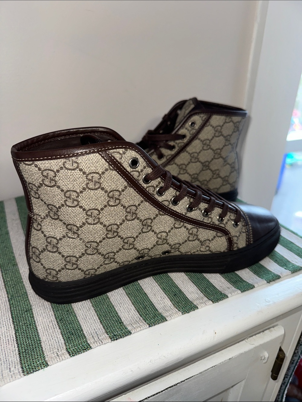 Gucci Brown GG Canvas and Leather High-Top Sneakers - Picture 4 of 7